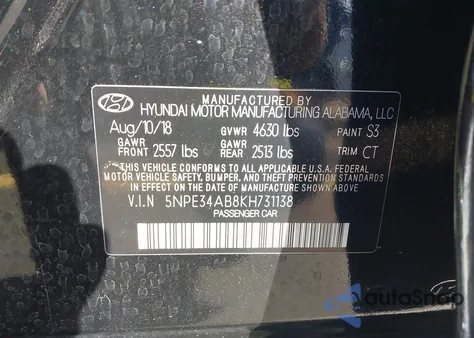 2019 Hyundai Sonata Limited 2.0T from USA, damaged, VIN 5NPE34AB8KH731138